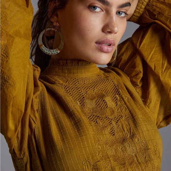 Anthropologie Olive Lace-Inset Balloon Sleeve Blouse - Picture 3 of 10